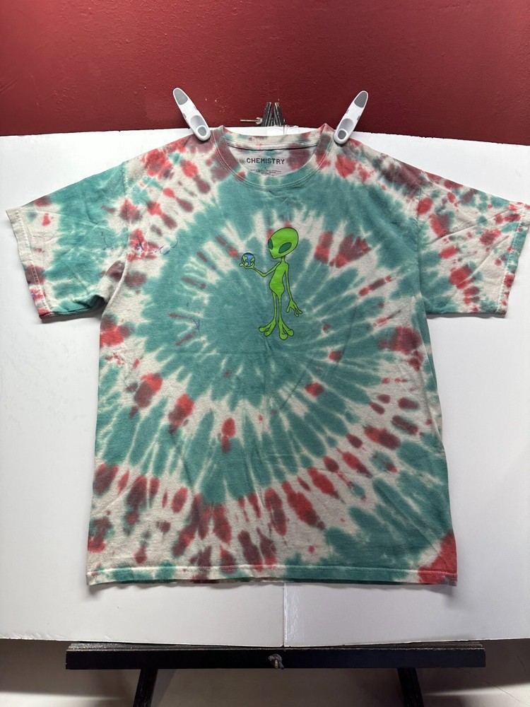 Chemistry GREEN ALIEN Tie Dye Multi Color Crew Neck T-Shirt Tee Shirt SZ L Large
