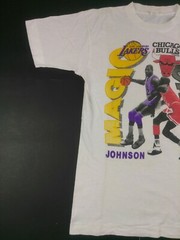 Vintage Michael Jordan Magic Johnson Lakers Vs Bulls T Shirt Mens Large L White