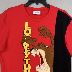 Looney Tunes Shirt Mens Large Red Taz Tasmanian Devil Chenille Applique Graphic