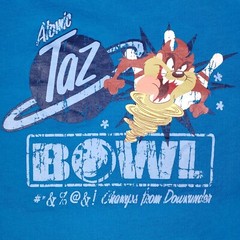 Looney Tunes Atomic Taz Bowl T-Shirt Large Blue Short Sleeve Cartoon Vtg Y2K
