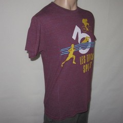 Homage LARGE Les Trois Sports Triathlon Tri Shirt Run Bike Swim Burgandy