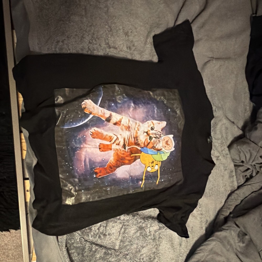 Men’s Adventure Time Finn & Jake Graphic Print T-Shirt Black Polyester M