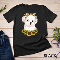 Girls Women Mom Maltese Dog Sunflower Gift T-Shirt Unisex T-shirt