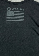 Mens Shirts Large WOD LIFE Training Gray US Flag Graphic Logo Crew Short Sleeve