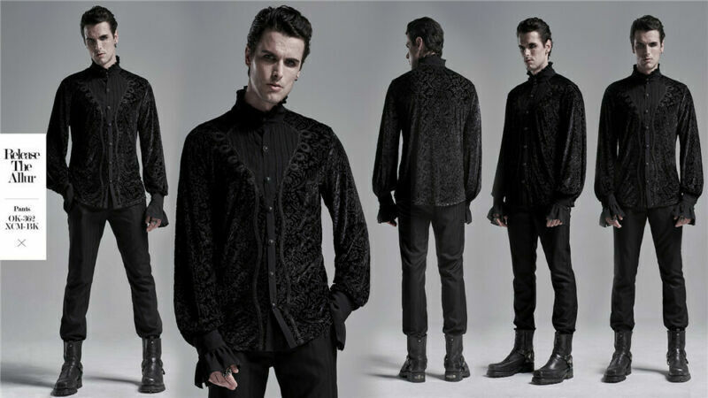 Punk Rave Men Goth Tops Palace Rereo Jacquard Banquet Wedding Long Sleeve Shirt