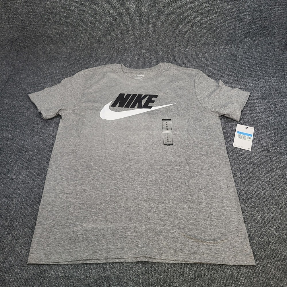 Nike Shirt Mens Medium Gray Grey Heather White Black Futura Sportswear New Tee