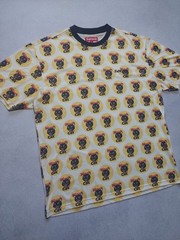 Supreme Ringer Crew Neck T Shirt Yellow Black Cat Fireworks Logo S/S Top M SS24