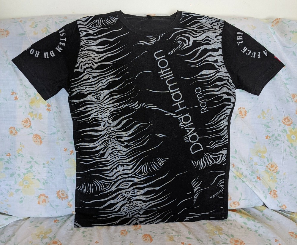 HAMILTON Cotton Elastane Mix T-Shirt SIZE M Size BLACK Tiger White