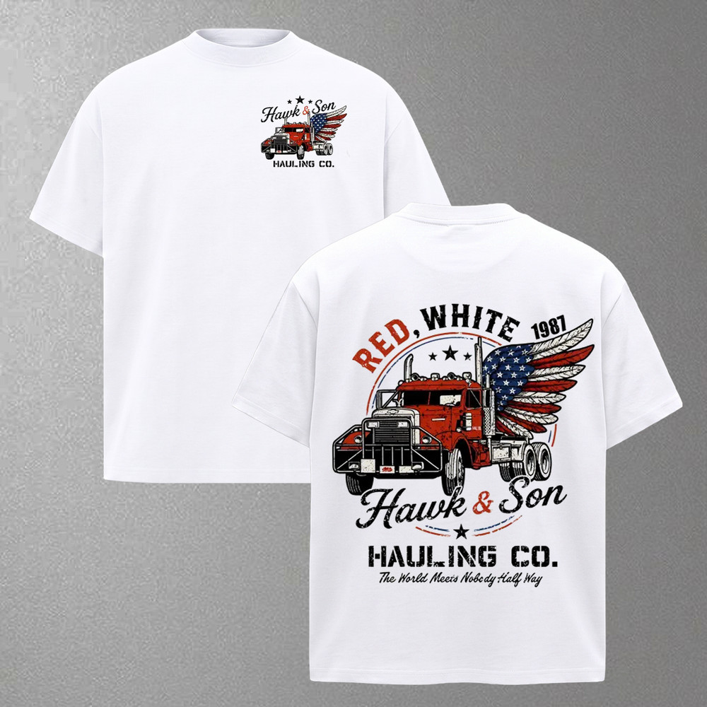 Over The Top Trucker Hawk and Son 4th of July Vintage Gift For Truck Drivers