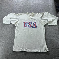 Vintage Medallion Shirt Mens XL White USA V-Neck 50/50 PolyCotton Graphic 90s