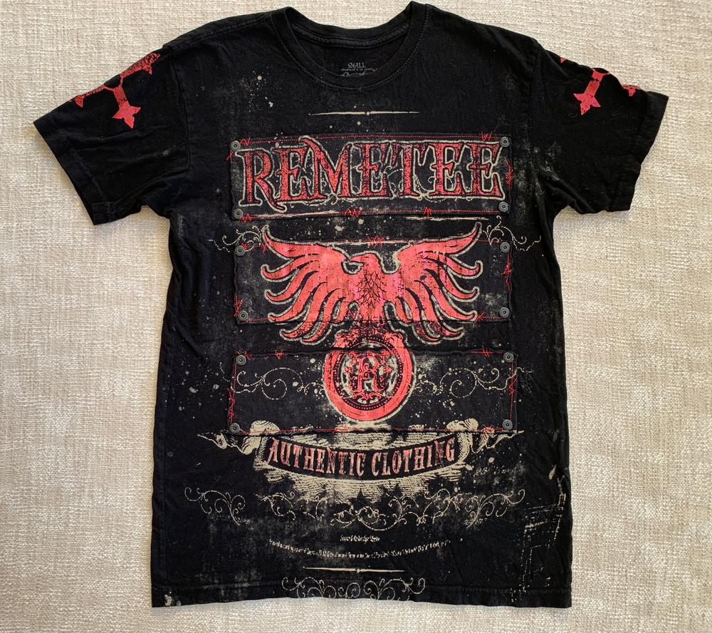 Remetee Authentic Sz S Mens T-Shirt Black w/Red 100% Cotton Graphics Made In USA