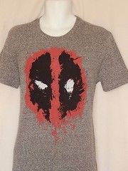 Deadpool T-Shirt Mens Size M L Gray NEW Blood Spatter Logo Emblem Short Sleeve