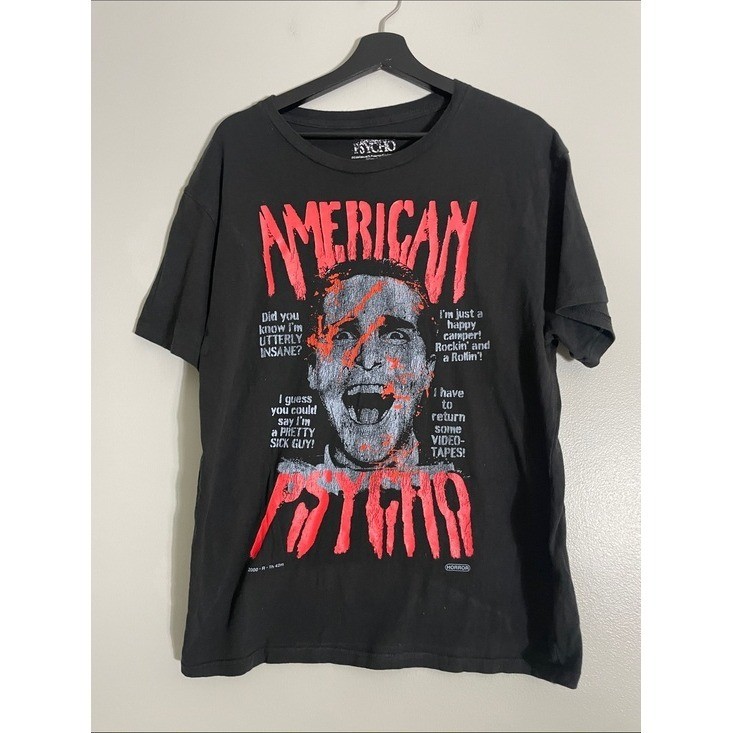 American Psycho Movie Graphic T-Shirt Mens Large Black Cotton Horror Film Tee