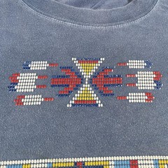Vintage Southwestern Shirt Mens Large Blue Tribal Beaded Faded Soft Thin 90s