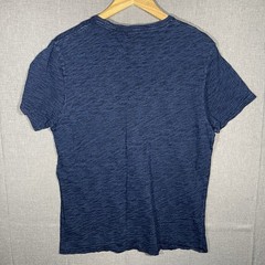 Wallace & Barnes Shirt Mens Large Indigo Blue Short Sleeve Pocket Crew Neck