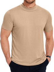 Men’S Mock Neck T Shirt Short Sleeve Slim Fit Basic Casual T-Shirts Solid Color