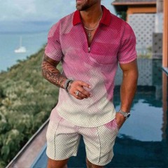 2-Piece Set Men’s Sweatsuit Short Sleeve T Shirts & Shorts Set Summer-Outfit US