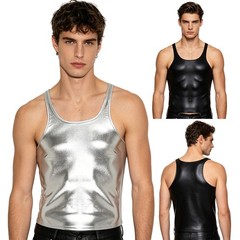 Men Tank Clubwear Vest Rave Shirt Summer Sports Glossy Top Casual T-shirt Show