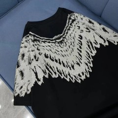 New Hot Drilling Fashion Wing Style Rhinestones Summer Luxury Men Black T-Shirt