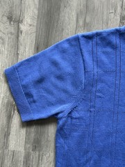 Gabicci Knit T Shirt Medium Blue Ringer High Round Neck Short Sleeve Pocket Tee