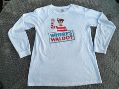 Where’s Waldo? Men’s T-Shirt Size Medium Cartoon Graphic Print Long Sleeve White