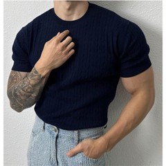 Men’s Knitted Short Sleeve T-Shirt Classic Casual Slim Round Neck Shirts