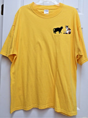 Embroidered CATS. Tshirt . Sz XL . Unisex . Cotton . Lovely Sunflower Yellow