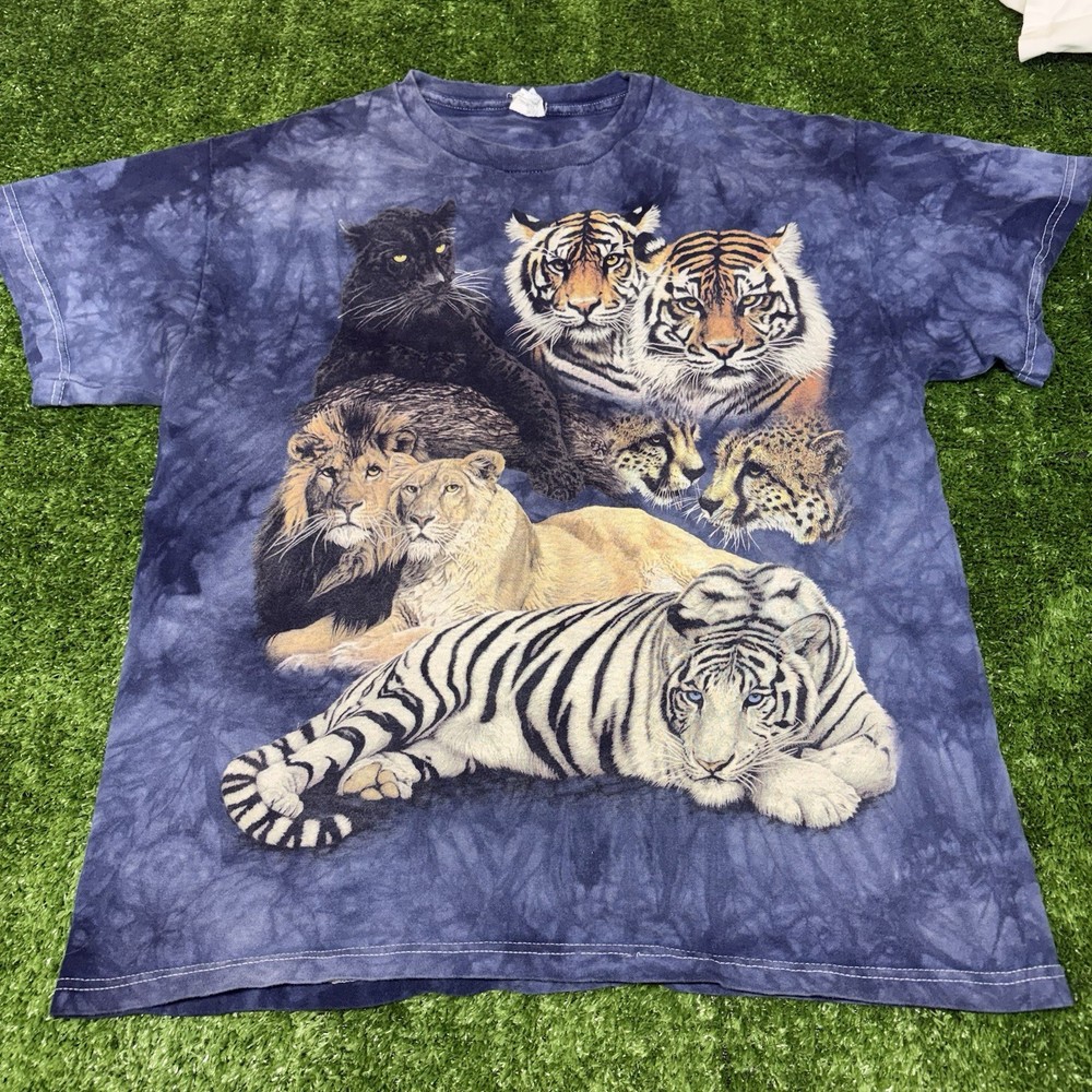 Vintage Tiger Big Cat Animal Tie Dye Graphic T Shirt Habitat Nature Size Medium