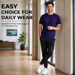 BILLIONHATS 24 Pack 12 Mens Jogger Pants & 12 Assorted T-Shirts, Bulk Wholesale
