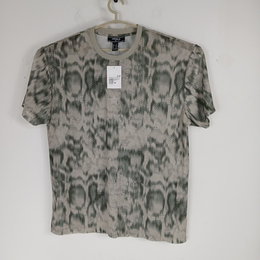 Forever 21 Mens Mesh See Through T Shirt Size M Camo Green Sage Polyester New