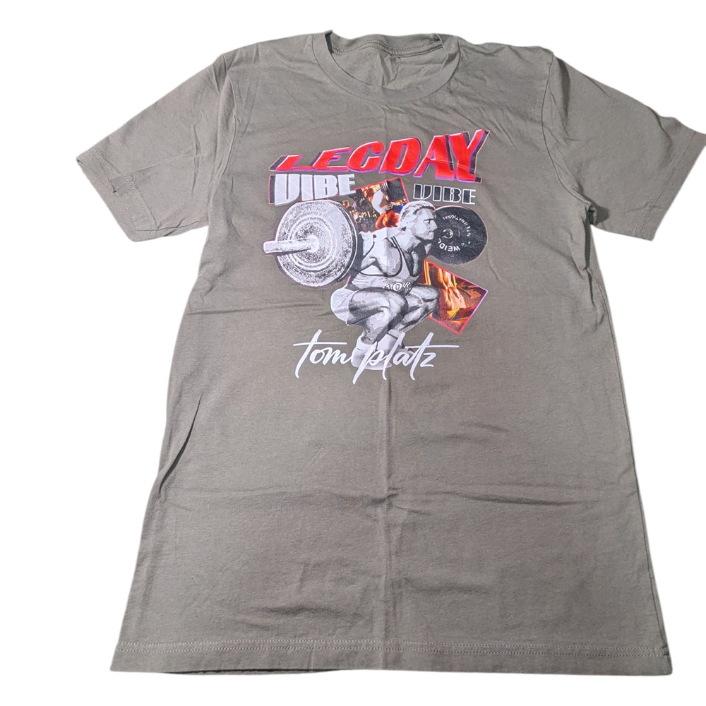 Leg Day Weight Lifting T Shirt Olive Green With Graphic Image Size S-M See Pics