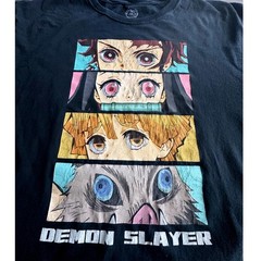Demon Slayer Kimetsu No Yaiba Anime Black T-Shirt Character Graphic Unisex Sz L