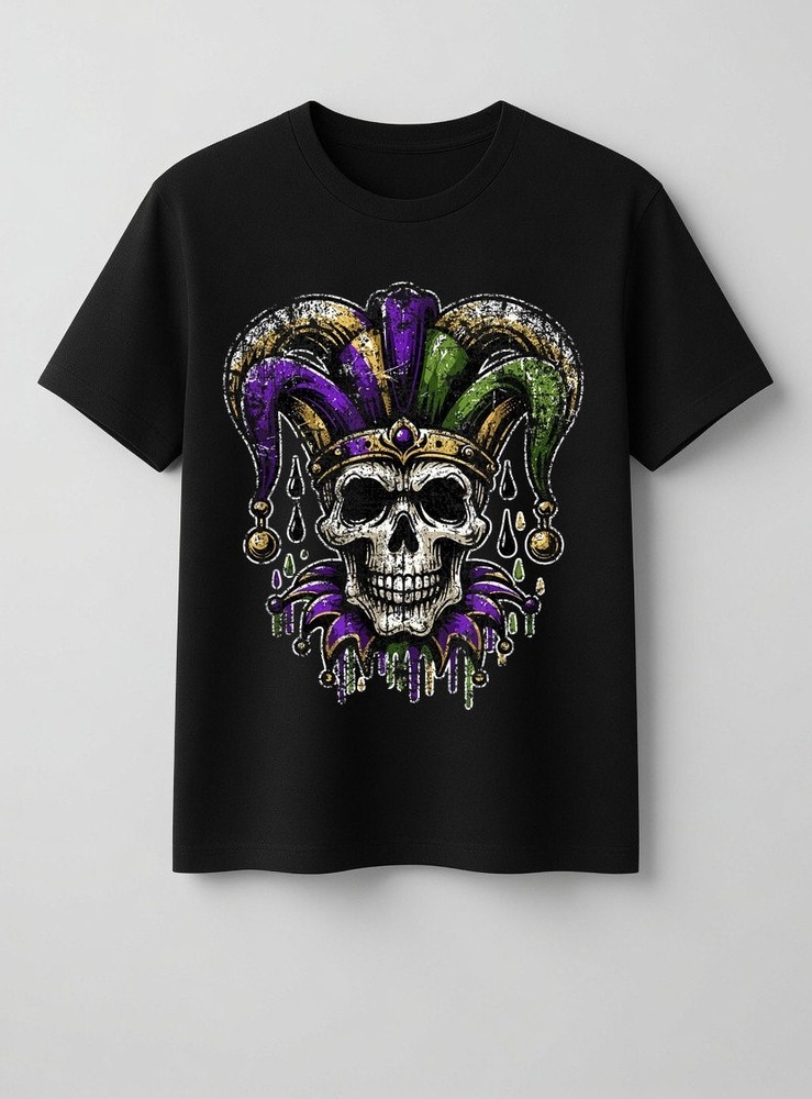 Vintage Retro Mardi Gras Jester Skull NOLA New Orleans T-Shirt