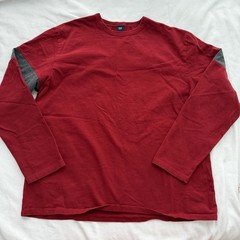 Gap Men’s Red Gray Long Sleeve Crew Neck T-Shirt XL Cotton Contrasting Trim