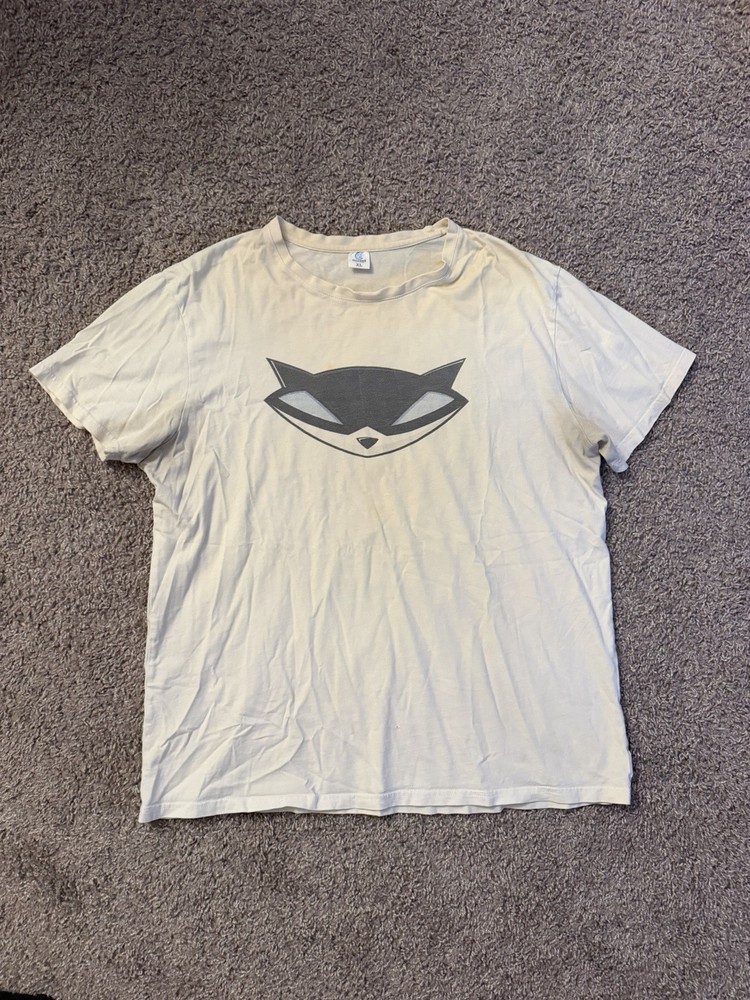 Vintage PlayStation Sly Cooper Beige Logo Video Game Promo T-shirt Mens Large L