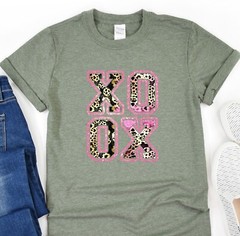 XOXO Shirt, Gift for her, Valentines Day Tee, Lover Shirt, Leopard Pattern Shirt