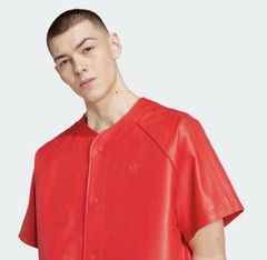 ADIDAS Originals MENS FAUX LEATHER Baseball Jersey Scarlet Red SIZE LARGE