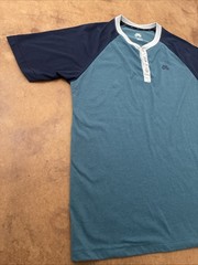 Nike SB Men’s Large Henley T Shirt Teal Blue Raglan 3 Button Skate Dri- Fit Logo