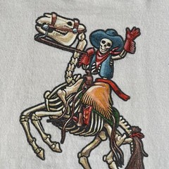 Cotton Deluxe Mens XL Made In USA Skeleton Cowboy On Horse Long Sleeve T-Shirt