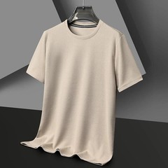 Mens Knitted O-neck Breathable Thin Cashmer Short Sleeve Tee Solid Color Tops
