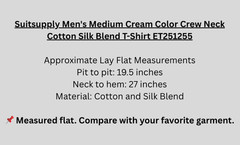 Suitsupply Men’s Medium Cream Color Crew Neck Cotton Silk Blend T-Shirt