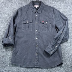 True Religion Men’s Long Sleeve Utility Shirt Size M Black Red Logo