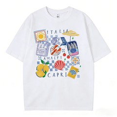 Capri Italia Graphic T-shirt Retro Funny Seafood Vacation Shirt Short Sleeve