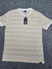 Ben Sherman Shirt Mens Medium Beige White Coconut Milk Jacquard Knit Retro Mod