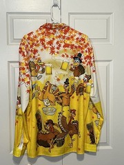 Atlanl Turkeys w/Beer Festive Thanksgiving Shirt XL Poly/Spandex Blend EUC