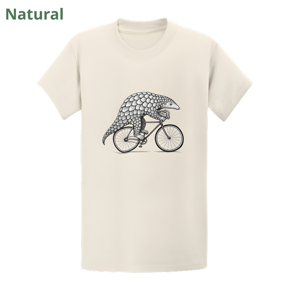 Pangolin on Bicycle T-Shirt – Hand Screen Printed Cute Animal Bike Gift Tee