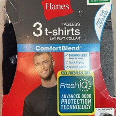 XL Hanes T-Shirts 3 Pack Comfort Blend Tagless Lay Flat Collar White Gray Black