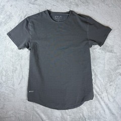 BYLT Drop Cut Lux Crew Neck Shirt Mens Medium Black Grey Striped Short Sleeve