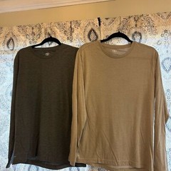 Athletic Works Gray And Tan Long Sleeve Tees Size Medium (Lot Of 2)