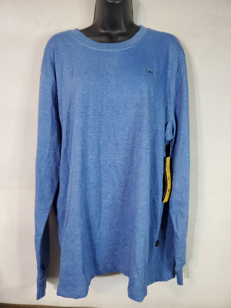LEE Jeans Mens T-shirt Blue XL Long Sleeve Crew Neck Graphic Tee Spell Out